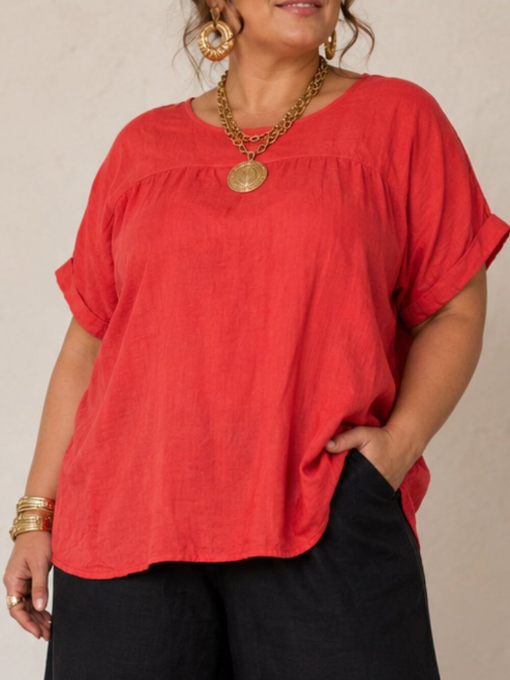 SAIPH 100% Italian Linen Dolman Sleeve Tunic Top Lagenlook Poppy Runs Like Sz 1X